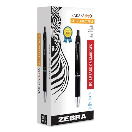 Zebra Pen Zebra SARASA dry X1 Retractable Gel Pen - Retractable - Black Dry, Gel-based Ink - 1 Dozen, PK12 45610